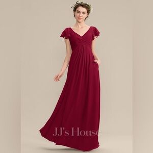 A-line V-Neck Floor-Length Chiffon Bridesmaid Dress With Cascading Ruffles